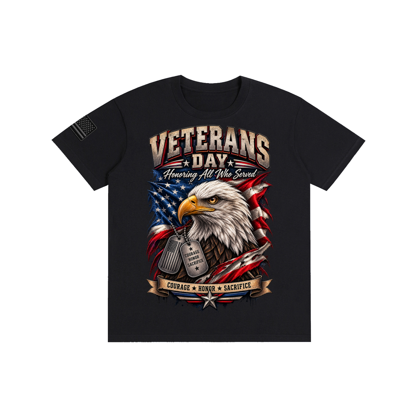 Oak District Veterans Day “Honoring All Who Served” Unisex T-Shirt – American Eagle Courage Honor & Sacrifice Graphic Tee