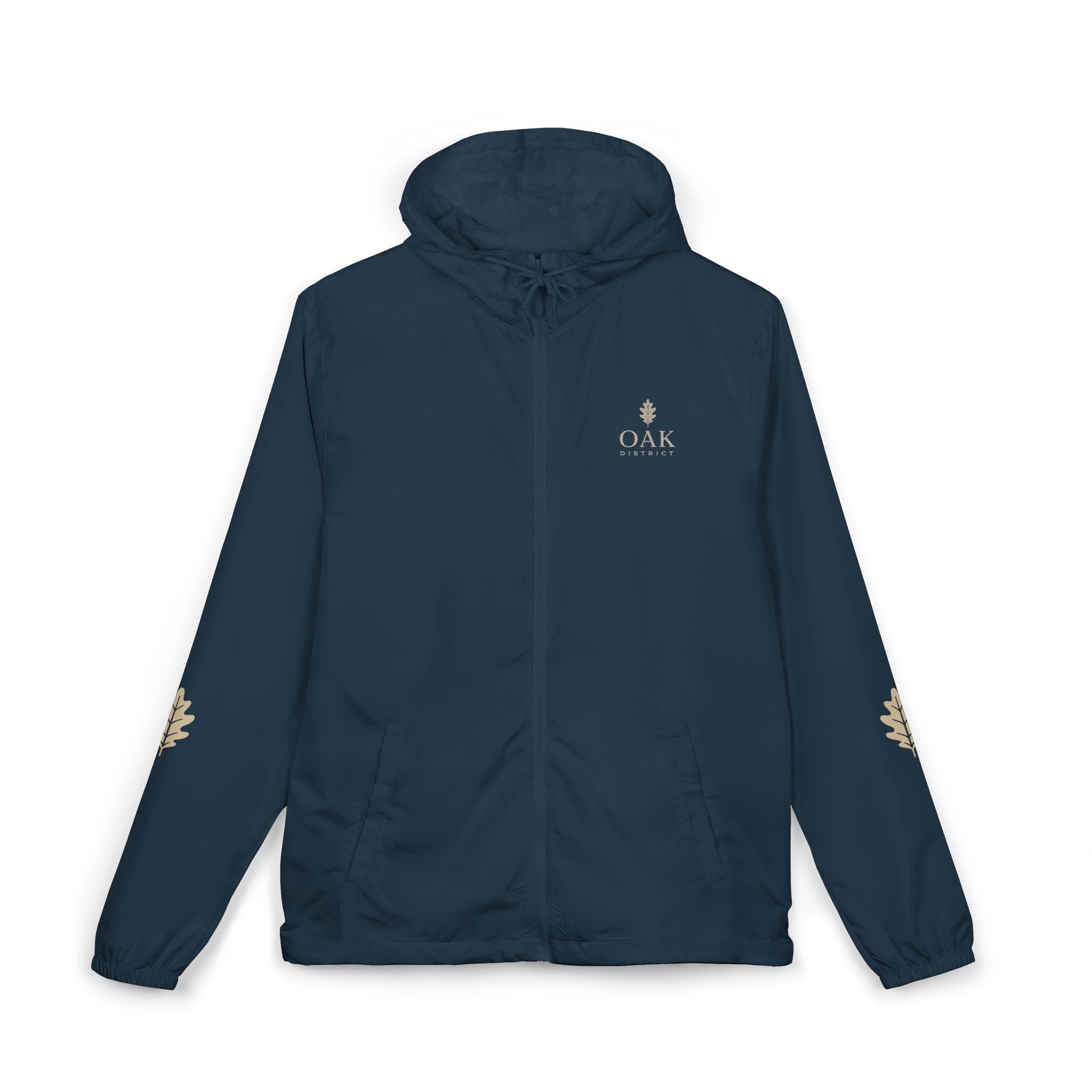 Oak Valley Leaf Windbreaker Jacket — Navy Full-Zip Outdoor Shell