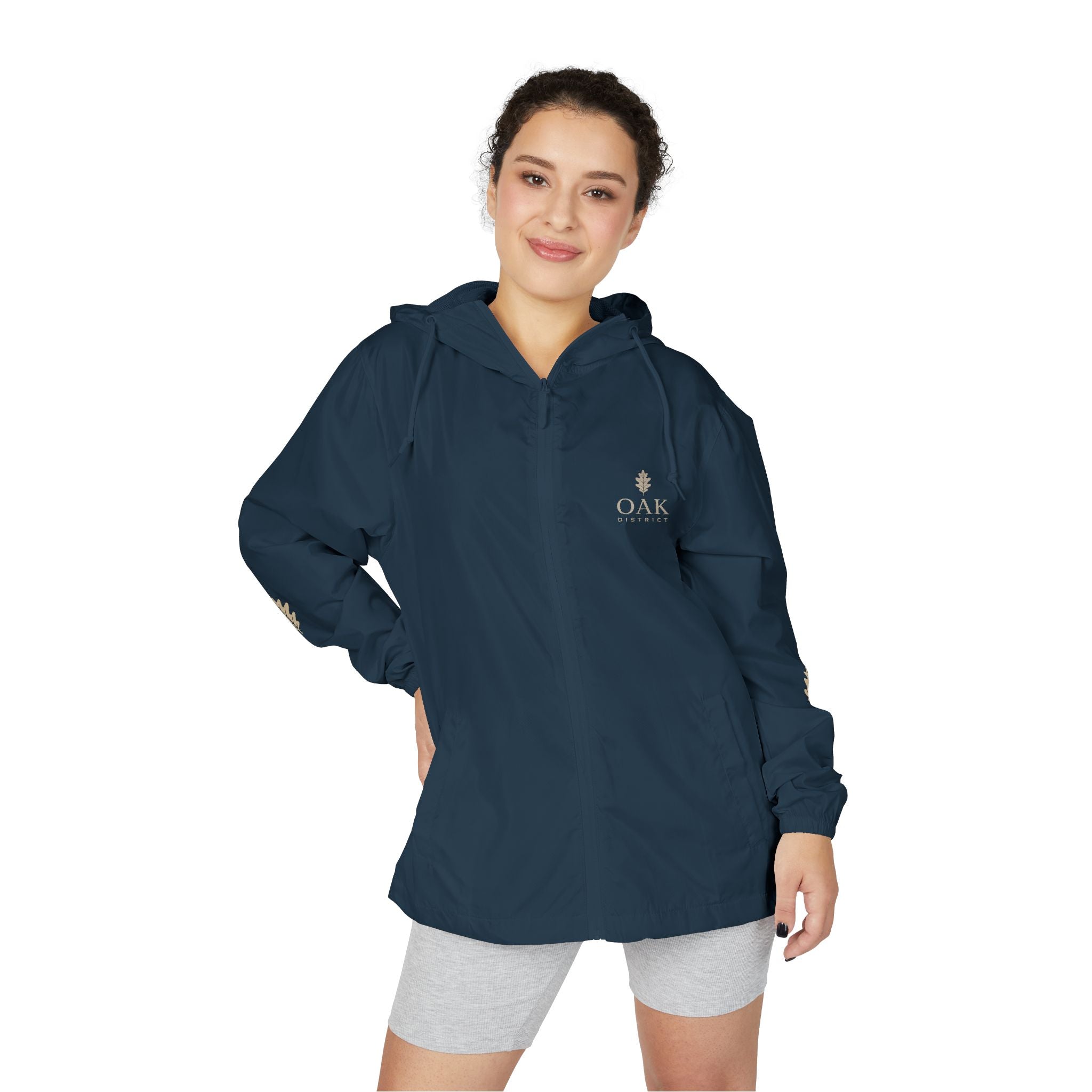 Oak Valley Leaf Windbreaker Jacket — Navy Full-Zip Outdoor Shell