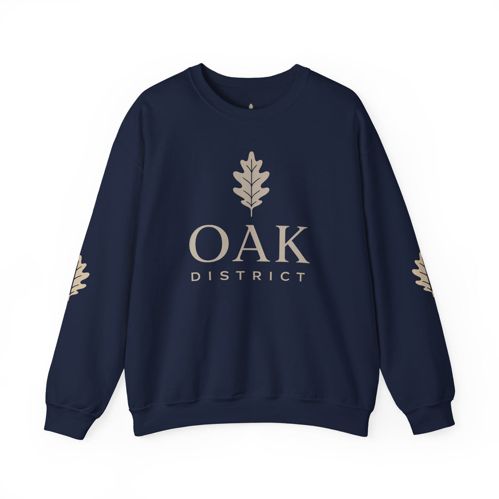 Oak District Crewneck Sweatshirt — Minimal Oak Leaf Logo Pullover
