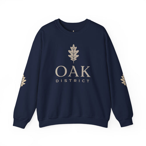 Oak District Crewneck Sweatshirt — Minimal Oak Leaf Logo Pullover