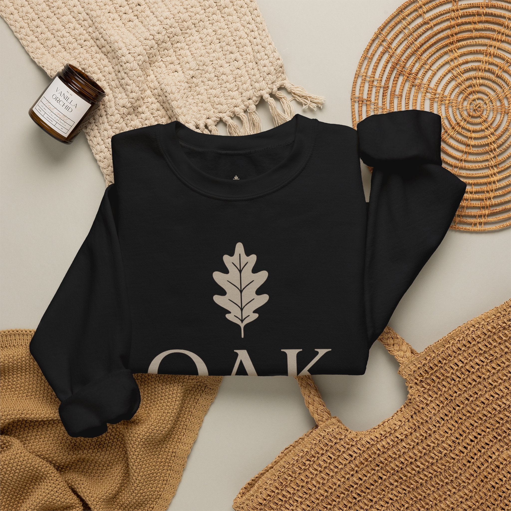 Oak District Crewneck Sweatshirt — Minimal Oak Leaf Logo Pullover