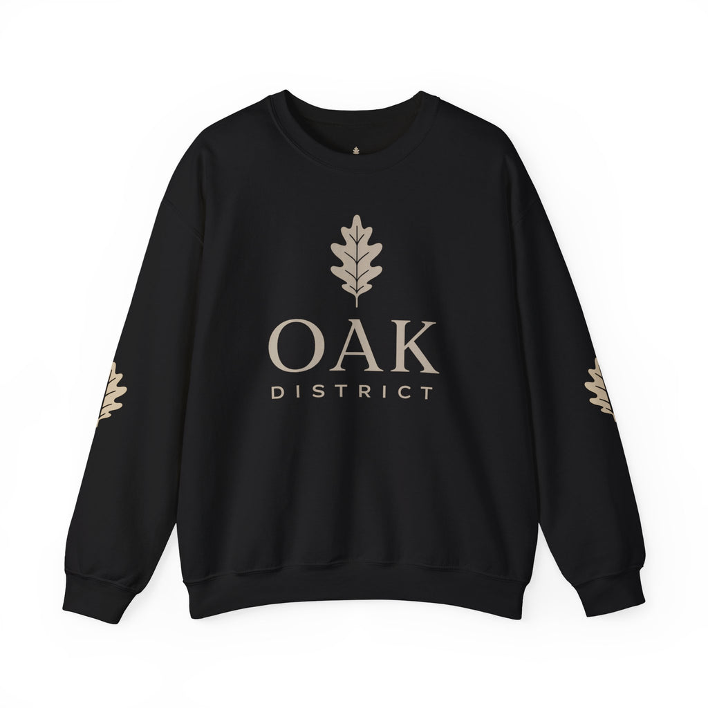 Oak District Crewneck Sweatshirt — Minimal Oak Leaf Logo Pullover