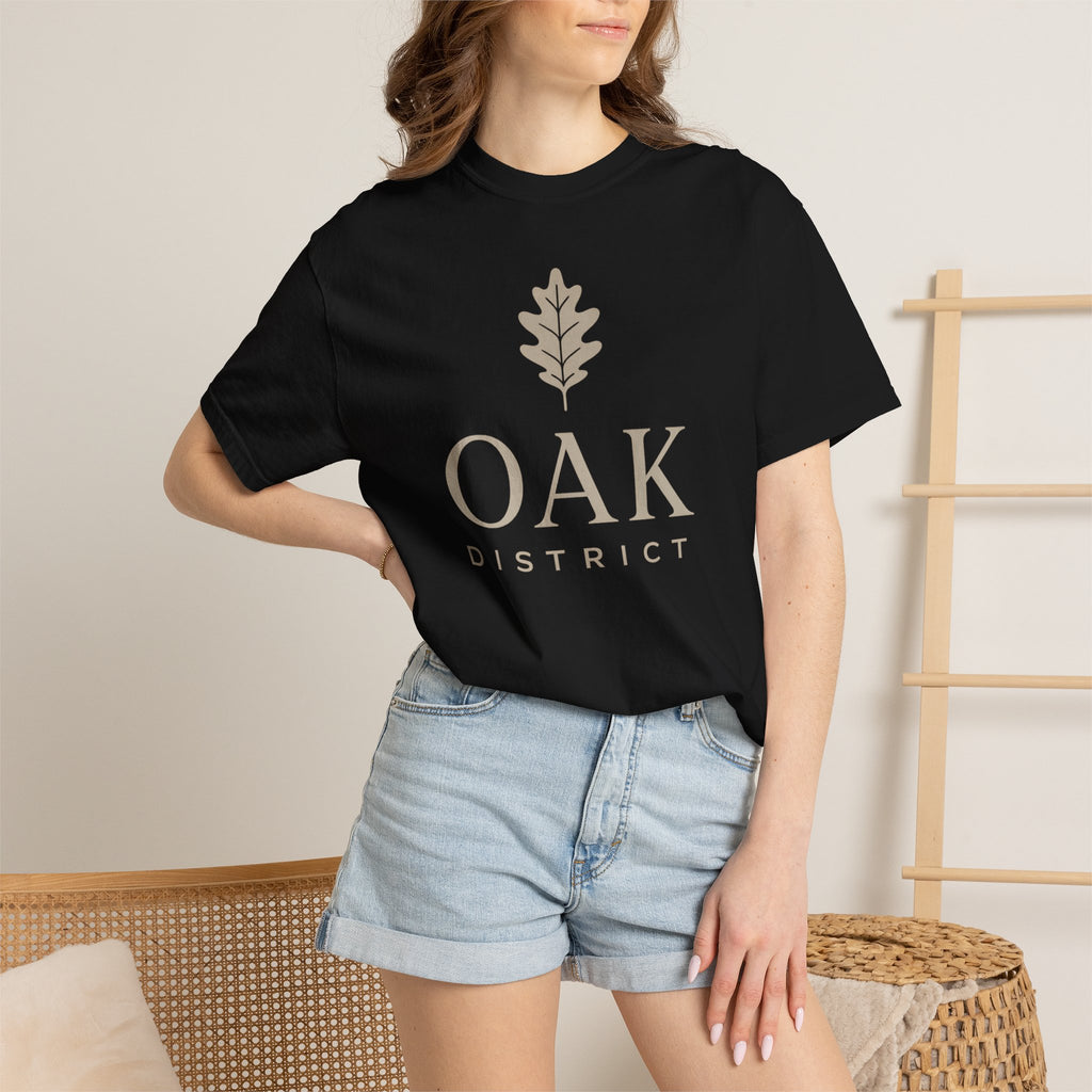 Oak District T‑Shirt — Minimal Oak Leaf Logo Tee