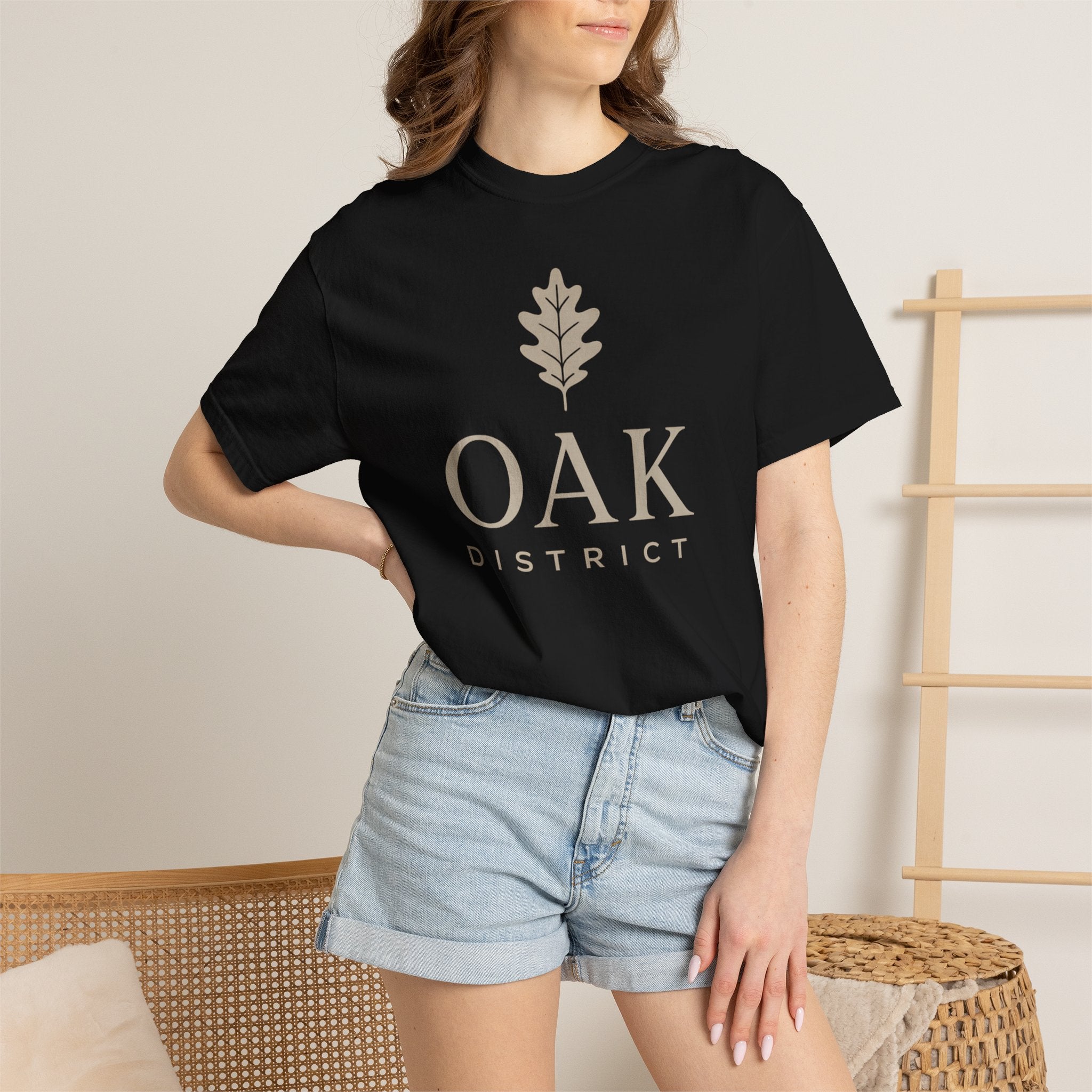 Oak District T‑Shirt — Minimal Oak Leaf Logo Tee