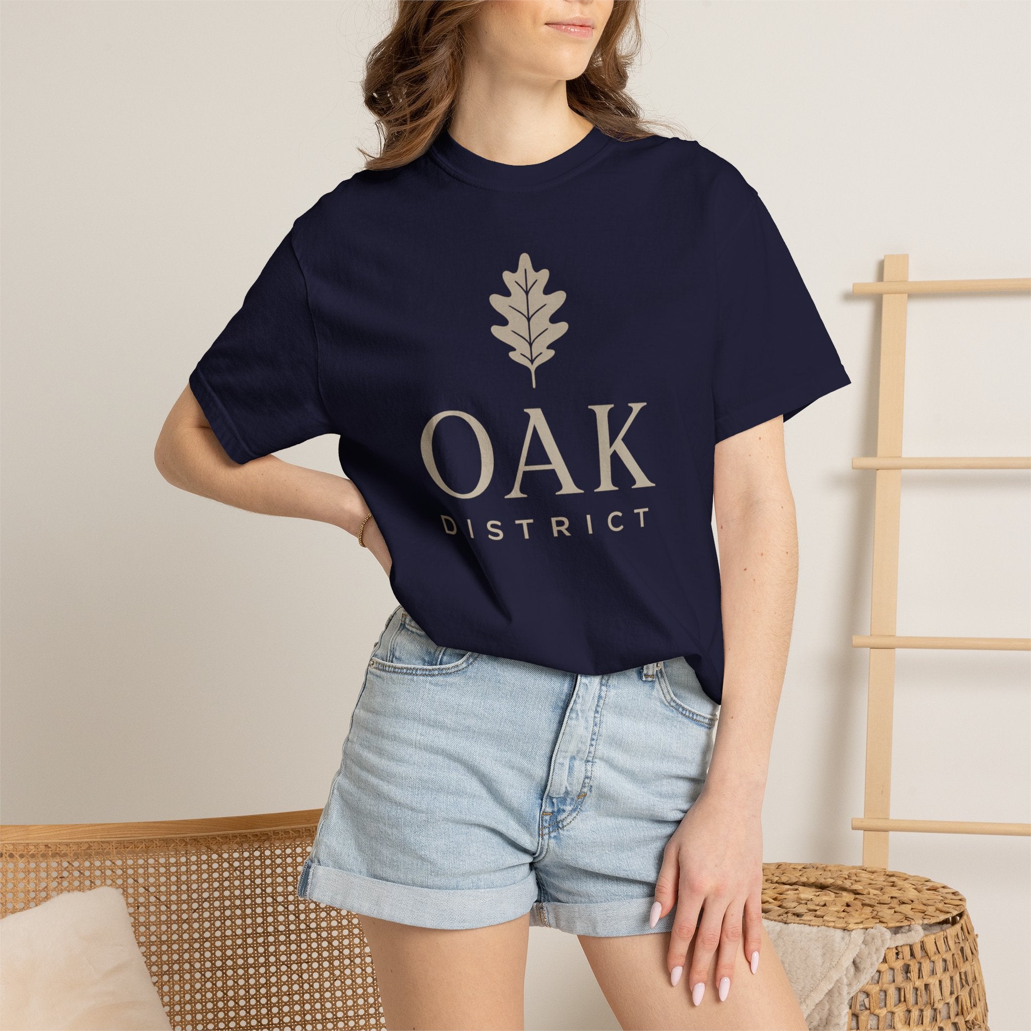 Oak District T‑Shirt — Minimal Oak Leaf Logo Tee