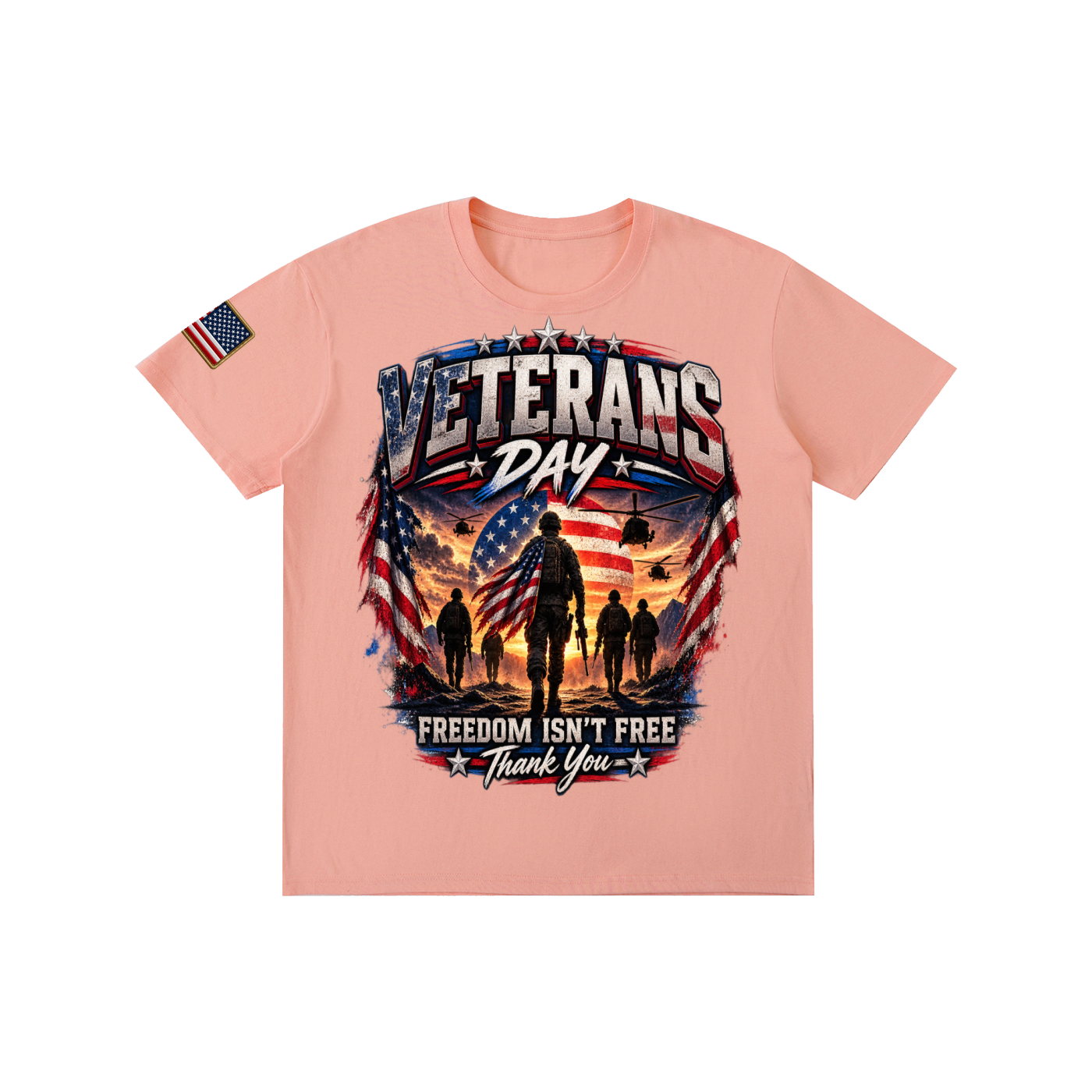Oak District Veterans Day “Freedom Isn’t Free” Unisex T-Shirt – Patriotic American Flag Military Graphic Tee