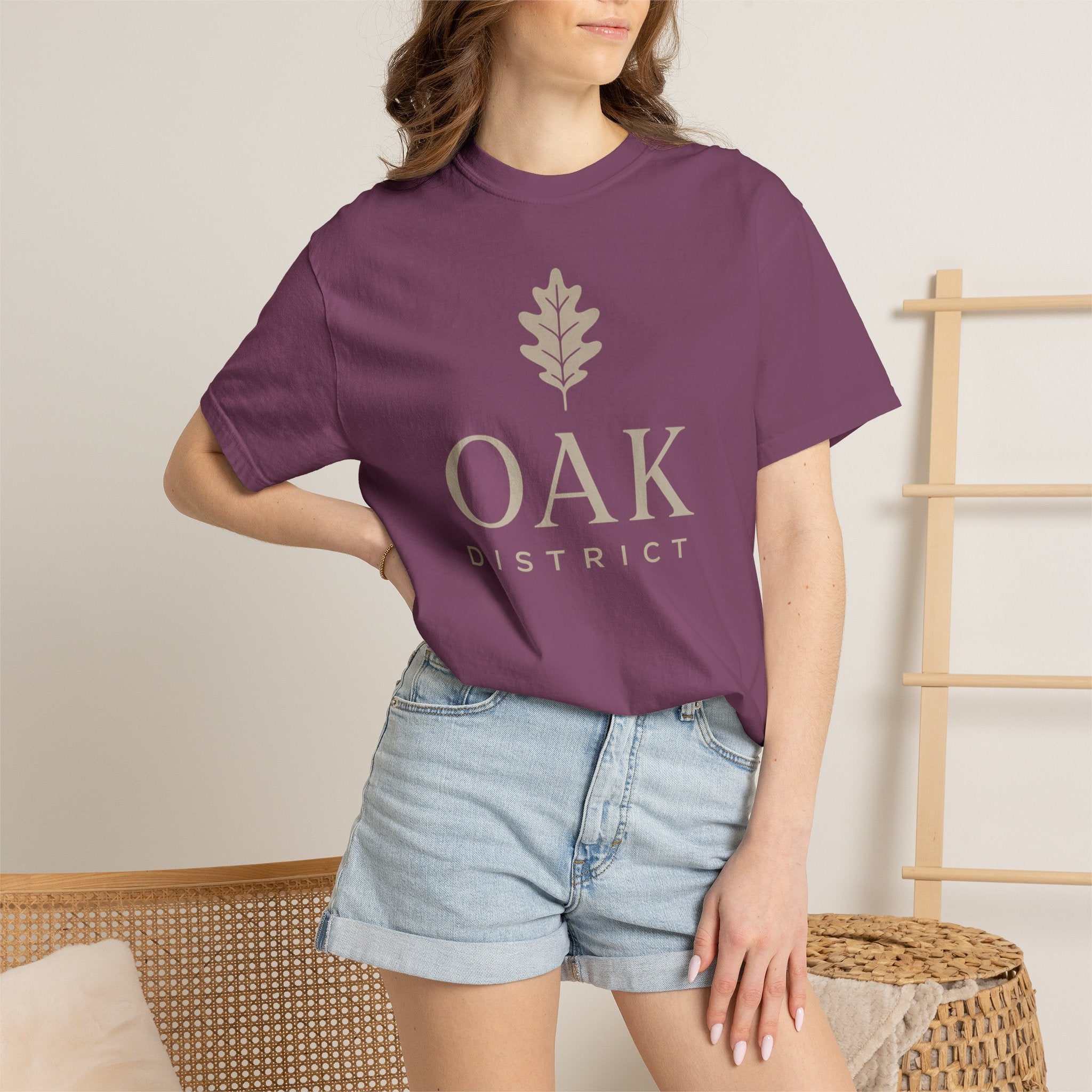Oak District T‑Shirt — Minimal Oak Leaf Logo Tee