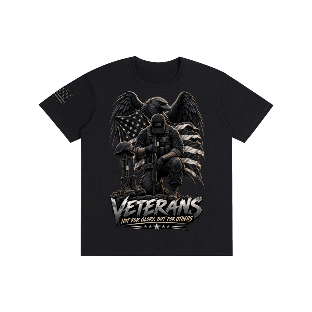 Oak District Veterans “Not for Glory, But for Others” Unisex T-Shirt – Blackout Military Eagle Graphic Tee