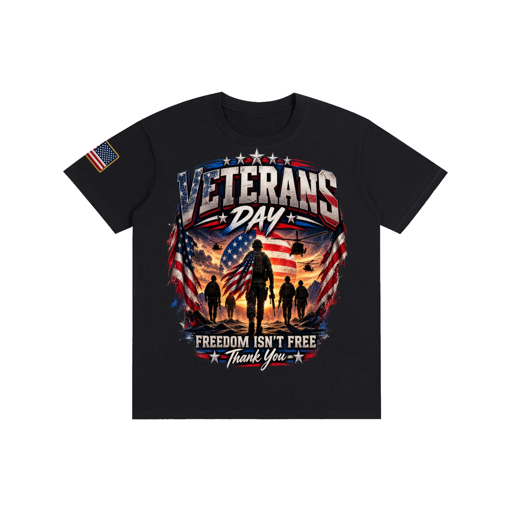 Oak District Veterans Day “Freedom Isn’t Free” Unisex T-Shirt – Patriotic American Flag Military Graphic Tee