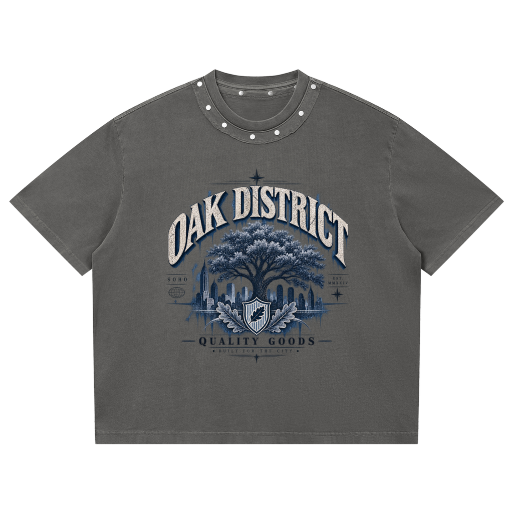 Oak District - Unisex Washed Boxy Studded T-Shirt