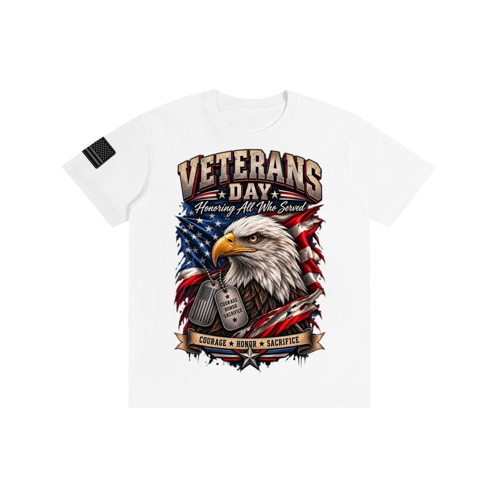 Oak District Veterans Day “Honoring All Who Served” Unisex T-Shirt – American Eagle Courage Honor & Sacrifice Graphic Tee