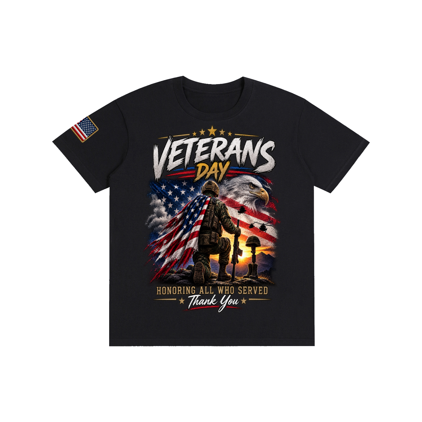 Oak District Veterans Day “Honoring All Who Served” Unisex T-Shirt – American Eagle & Flag Patriotic Graphic Tee