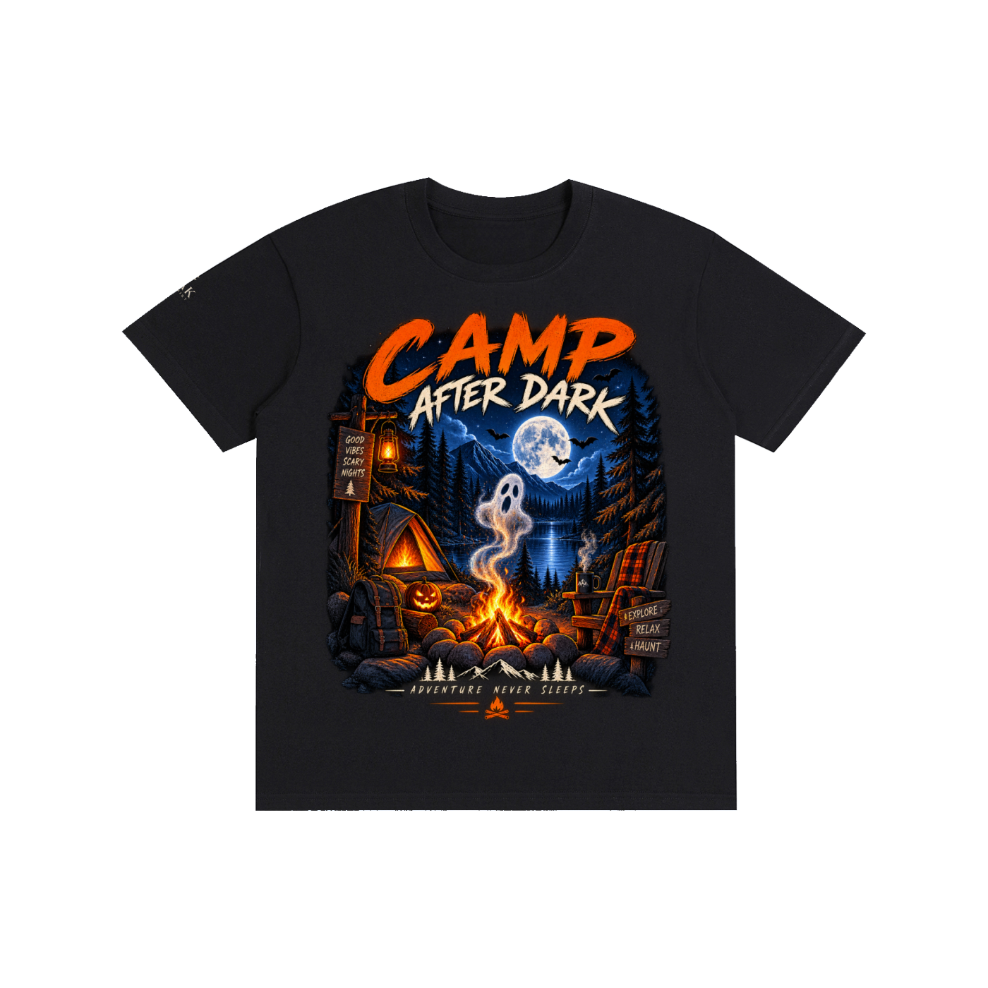 Oak district Camp After Dark- Halloween Camping Adventure Unisex T- Shirt