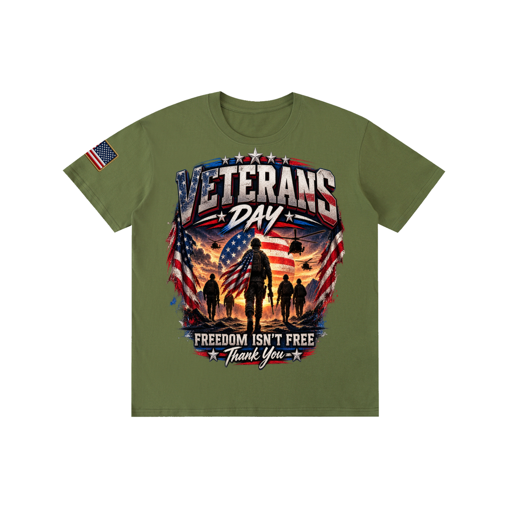 Oak District Veterans Day “Freedom Isn’t Free” Unisex T-Shirt – Patriotic American Flag Military Graphic Tee