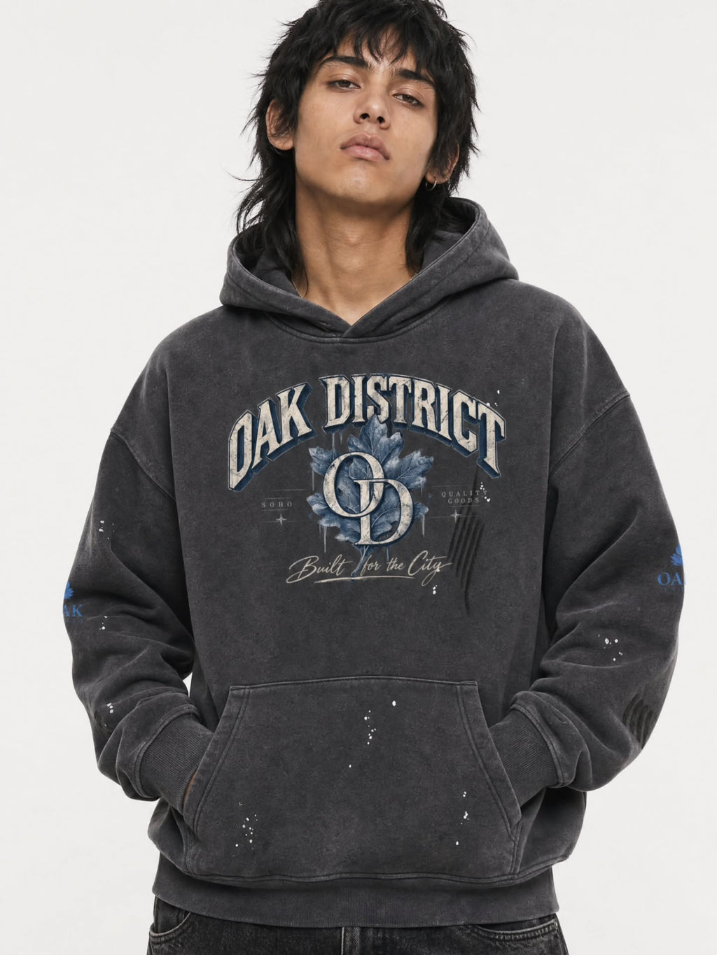 Oak District Soho - Vintage Washed Frayed Fleece Hoodie